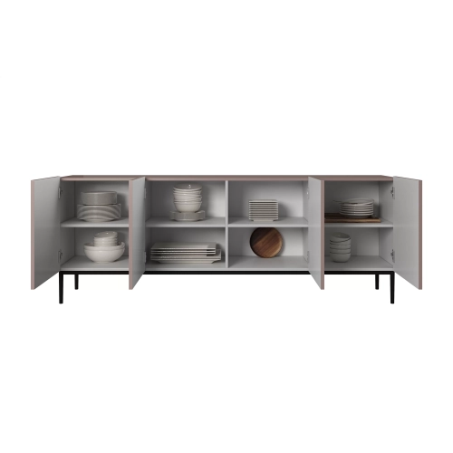 Komoda Nicole 200 cm z metalowymi nogami - antyczny róż / czarne nóżki - Limitowana oferta